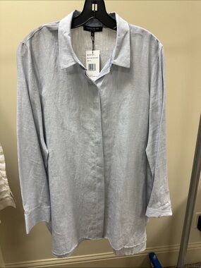 Lafayette 148 New York Light Blue Linen Button-Down Shirt